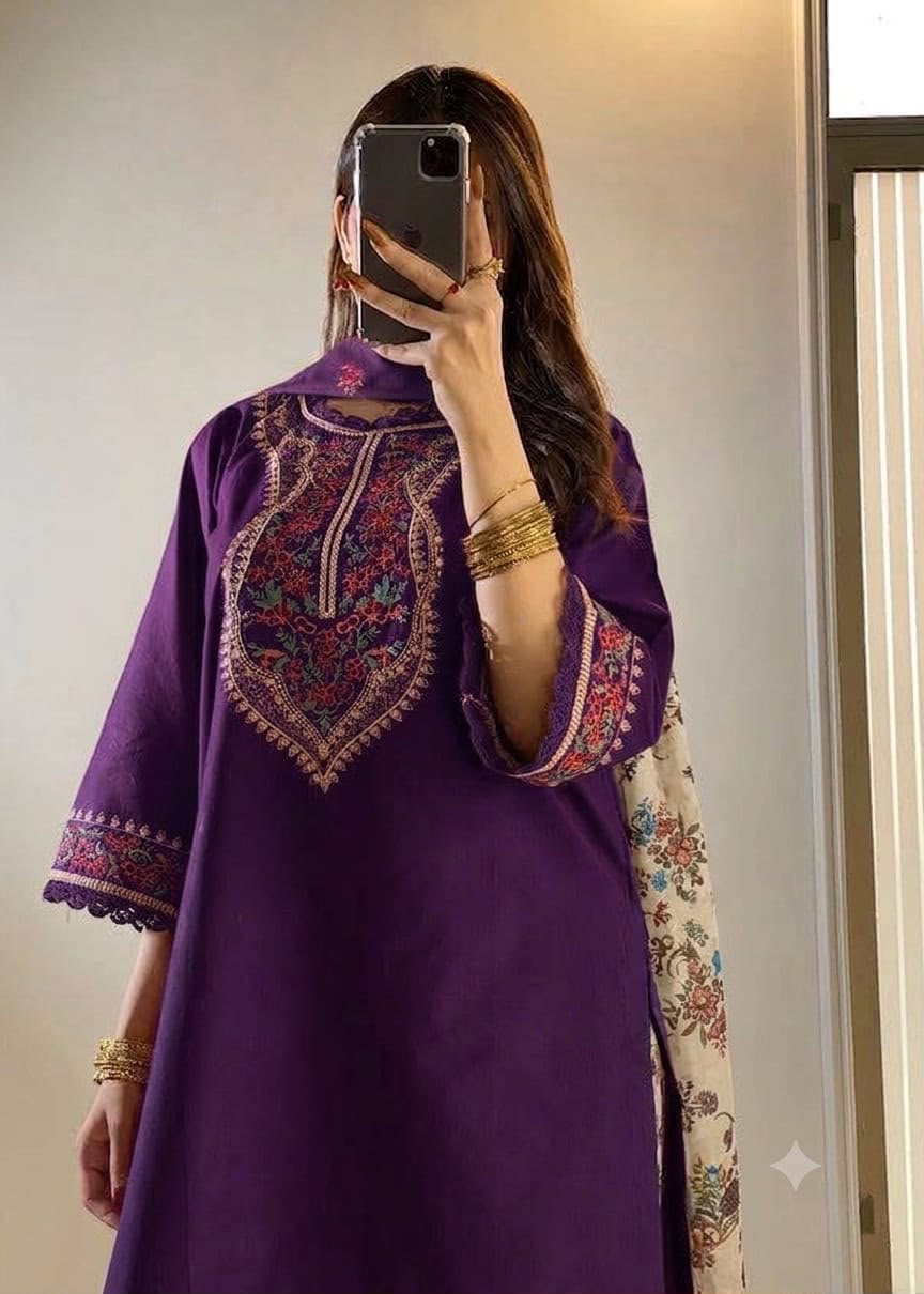Dhanak embroidered luxury unstitched 3pc suit